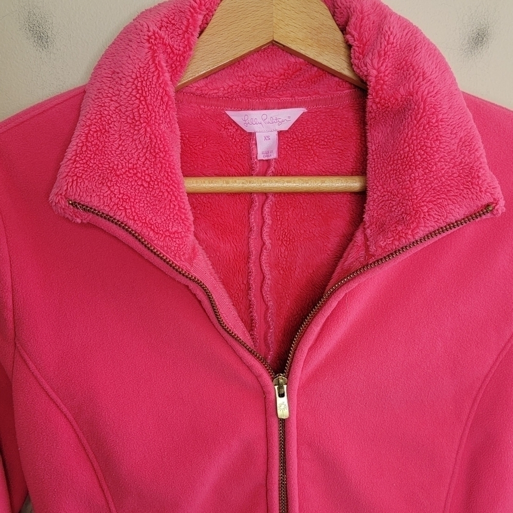 Lilly Pulitzer Grace Pink Fleece Zip Front Jacket Zipper Pockets Size XS Sporty - Picture 5 of 8